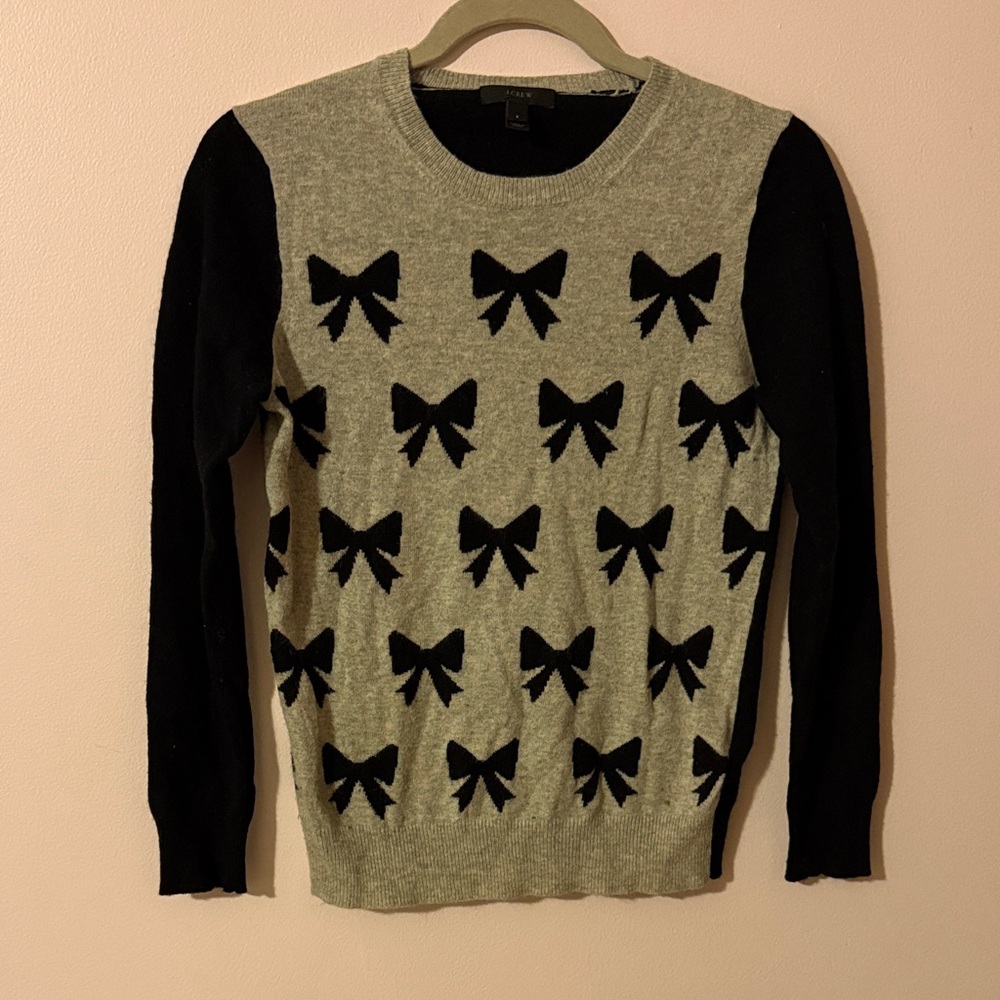 J. Crew Black and Gray Bow Sweater